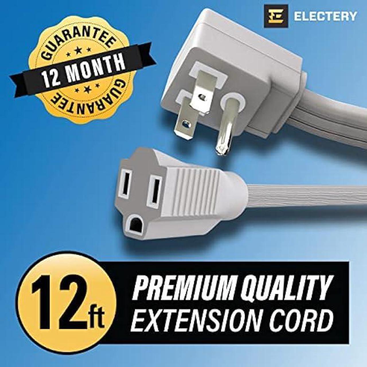 Alt view image 2 of 7 - 12 Ft Appliance Power Extension Cord, Heavy Duty 14 Gauge Gray Wire for All Major Appliances, 1875W High Voltage Grey Outlet, 3 Prong Grounded Flat Plug, Powered by ELECTERY