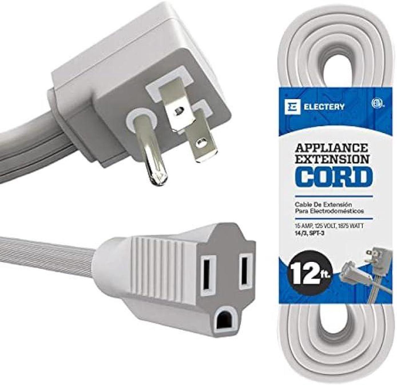 Main image of 12 Ft Appliance Power Extension Cord, Heavy Duty 14 Gauge Gray Wire for All Major Appliances, 1875W High Voltage Grey Outlet, 3 Prong Grounded Flat Plug, Powered by ELECTERY