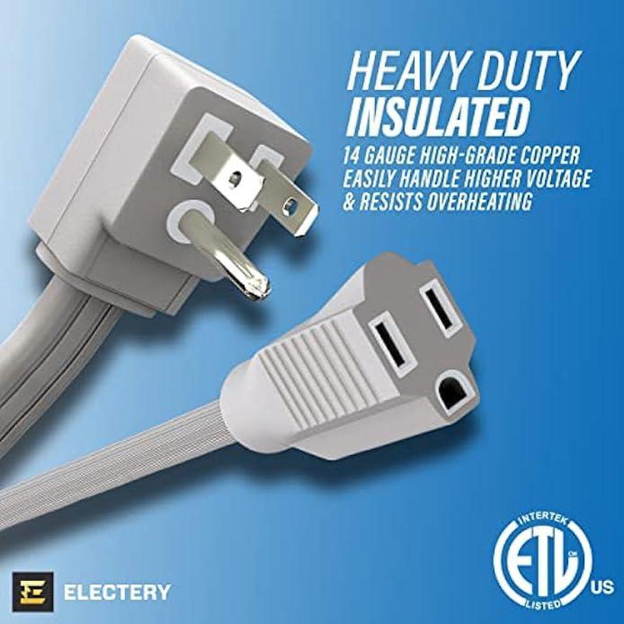 Alt view image 6 of 7 - 12 Ft Appliance Power Extension Cord, Heavy Duty 14 Gauge Gray Wire for All Major Appliances, 1875W High Voltage Grey Outlet, 3 Prong Grounded Flat Plug, Powered by ELECTERY