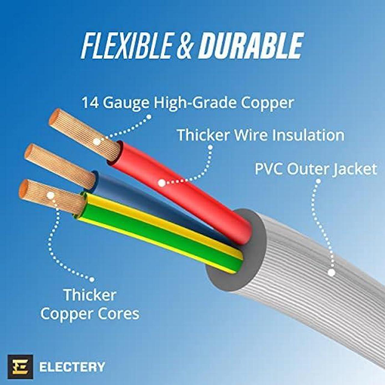 Alt view image 3 of 7 - 12 Ft Appliance Power Extension Cord, Heavy Duty 14 Gauge Gray Wire for All Major Appliances, 1875W High Voltage Grey Outlet, 3 Prong Grounded Flat Plug, Powered by ELECTERY
