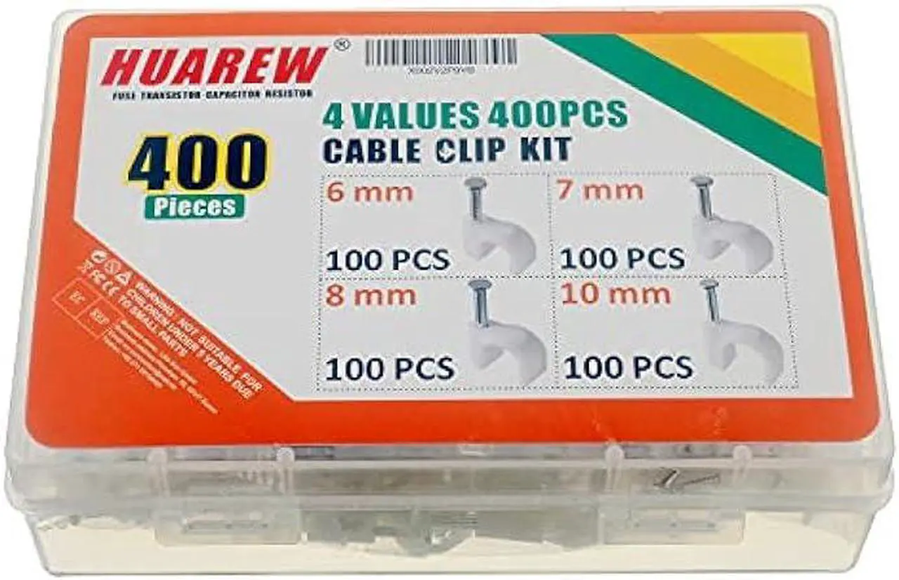 Alt view image 3 of 7 - HUAREW 4 Sizes 400 Pcs White Plastic Steel Nail Cable Clips Apply to RG6 RG59 CAT5 CAT6 Ethernet/TV Wire/Telephone/Led Starlight/Print Cable Round Management Cable Wire Clips 6/7/8/10 mm