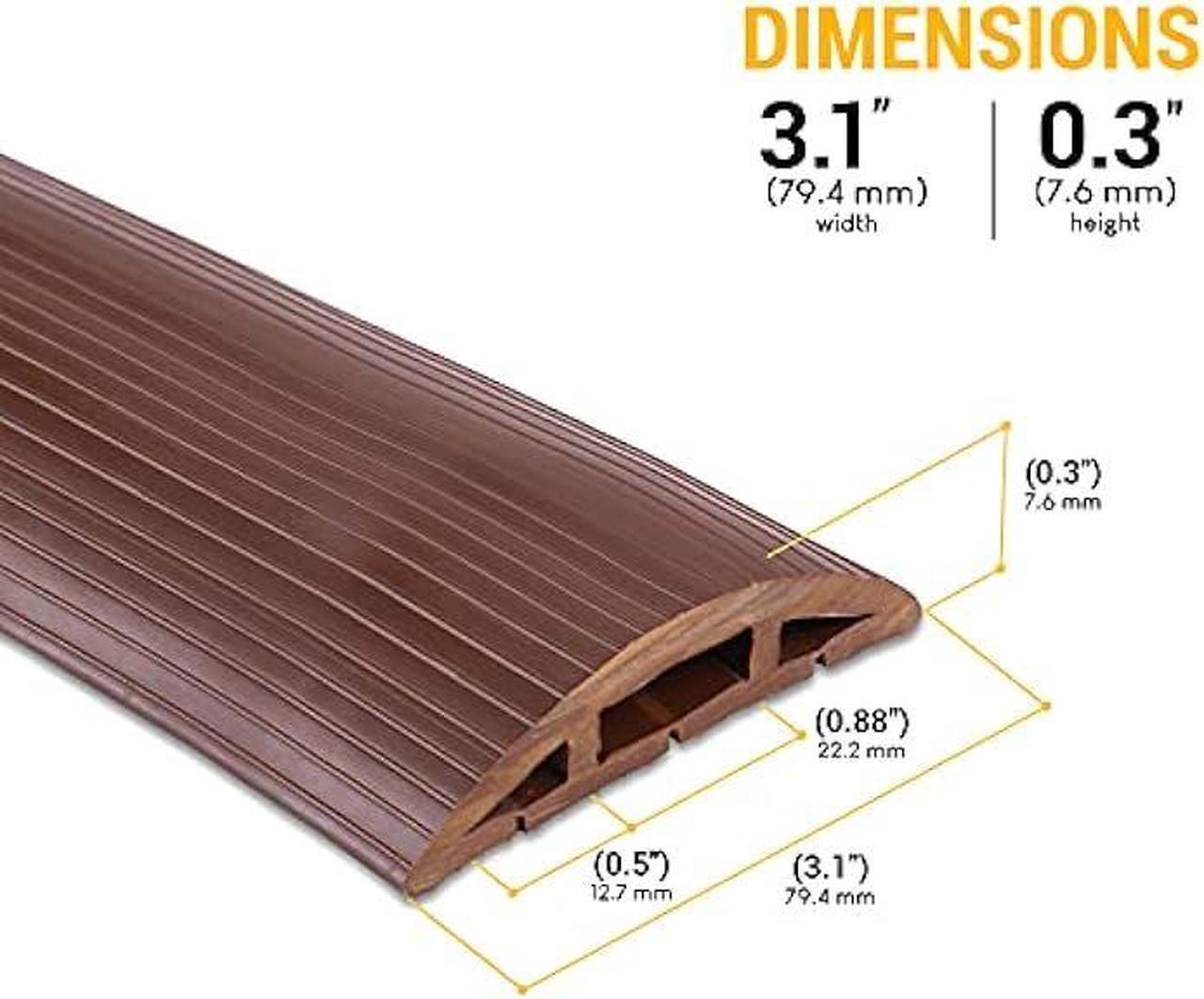 Alt view image 2 of 7 - 4-Foot Cord Cover - Floor Cable Management Kit for Indoor or Outdoor Use - 3-Channel Cable Raceway for Sidewalks or Walkways by Simple Cord (Brown)