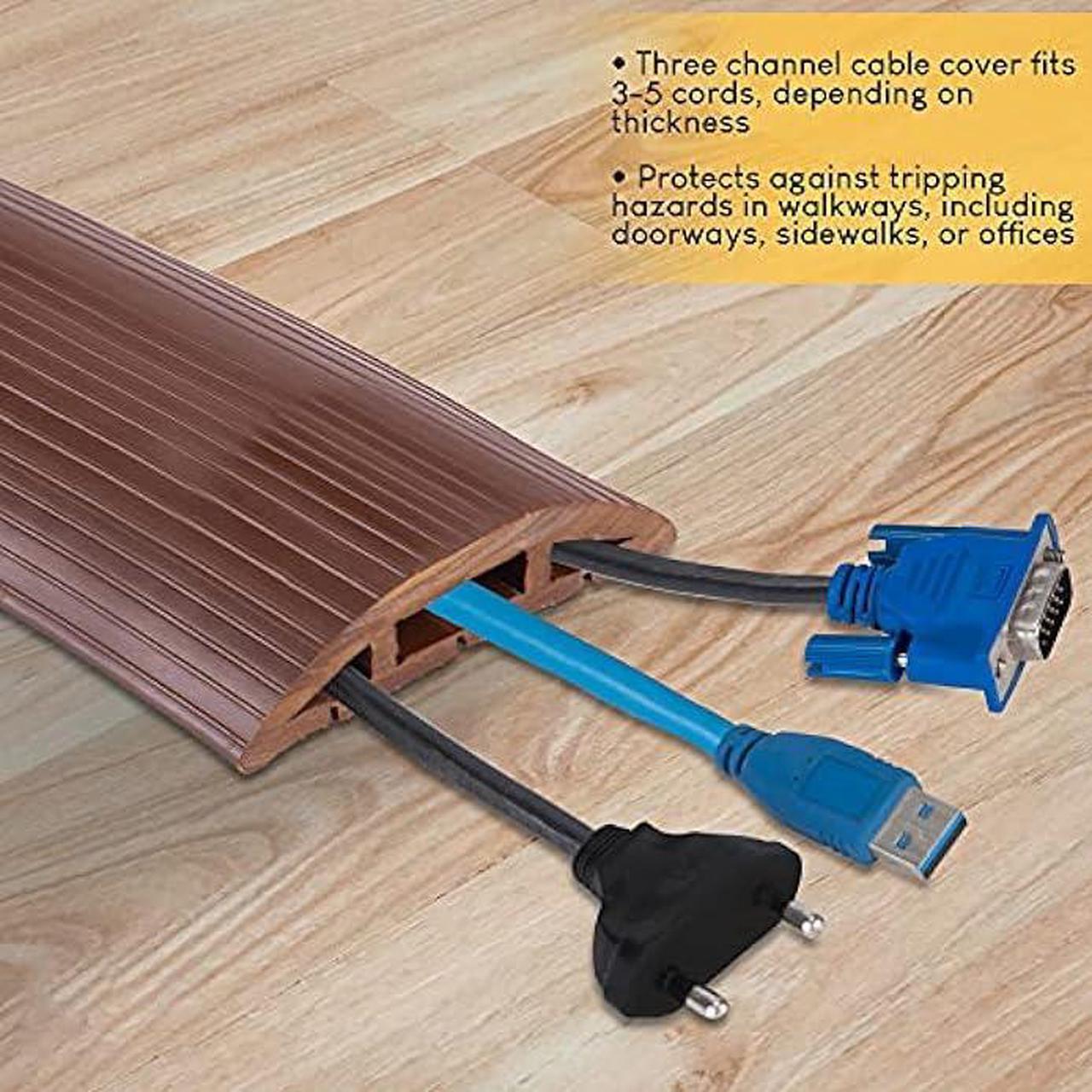 Alt view image 6 of 7 - 4-Foot Cord Cover - Floor Cable Management Kit for Indoor or Outdoor Use - 3-Channel Cable Raceway for Sidewalks or Walkways by Simple Cord (Brown)