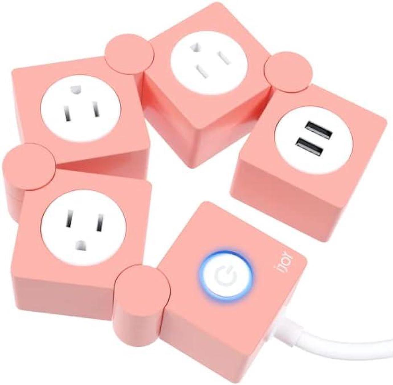 Main image of iJoy Flexible Power Strip- 3 AC Outlets and 2 USB Charging Ports with 5 Ft Extension Cord- 1250W/125V Decorative Surge Protector Outlet Extender for Home Office, Dorm, Room and More (Pink)