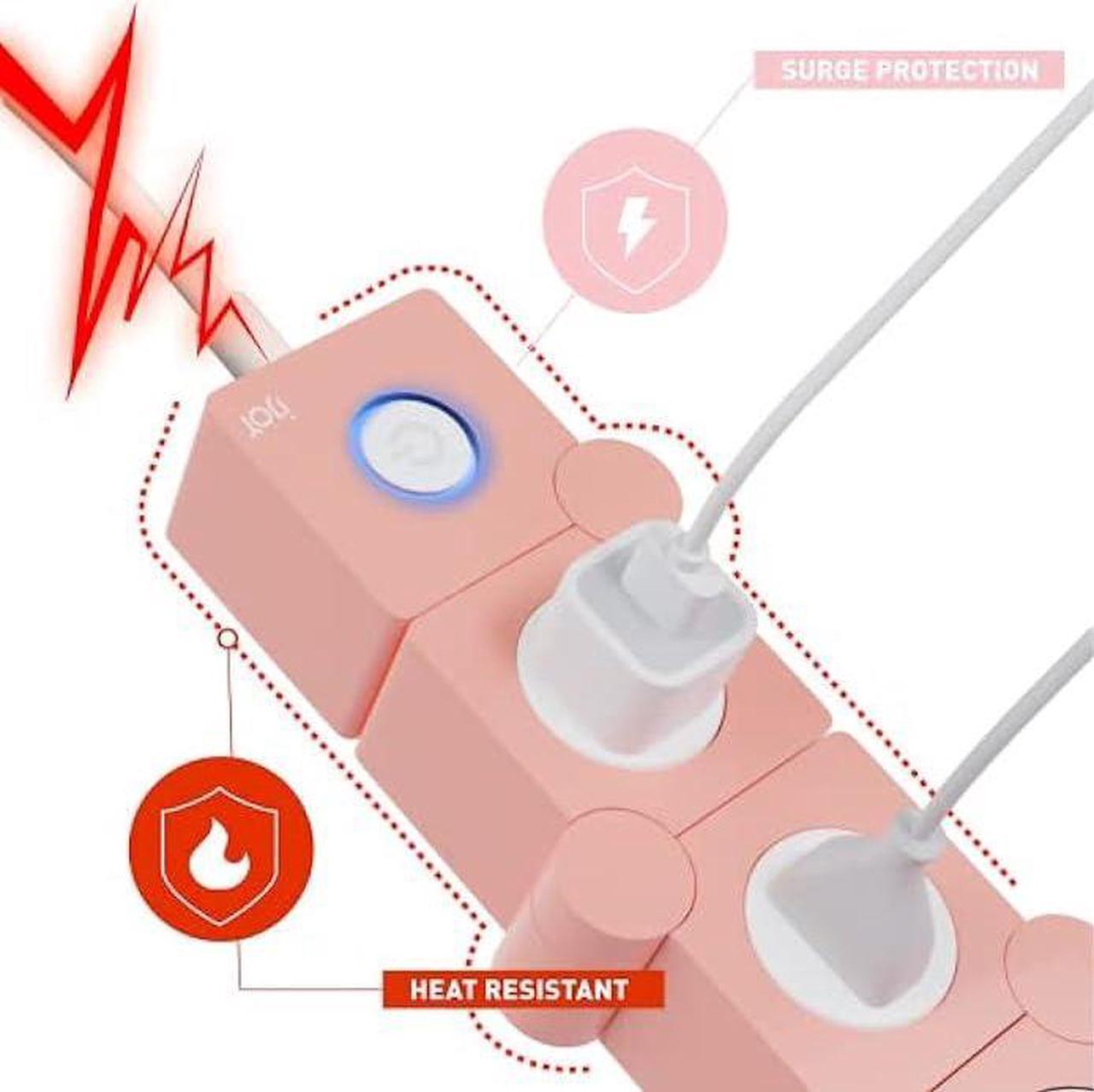 Alt view image 4 of 6 - iJoy Flexible Power Strip- 3 AC Outlets and 2 USB Charging Ports with 5 Ft Extension Cord- 1250W/125V Decorative Surge Protector Outlet Extender for Home Office, Dorm, Room and More (Pink)