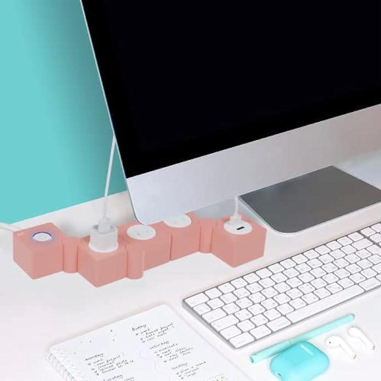 Alt view image 6 of 6 - iJoy Flexible Power Strip- 3 AC Outlets and 2 USB Charging Ports with 5 Ft Extension Cord- 1250W/125V Decorative Surge Protector Outlet Extender for Home Office, Dorm, Room and More (Pink)