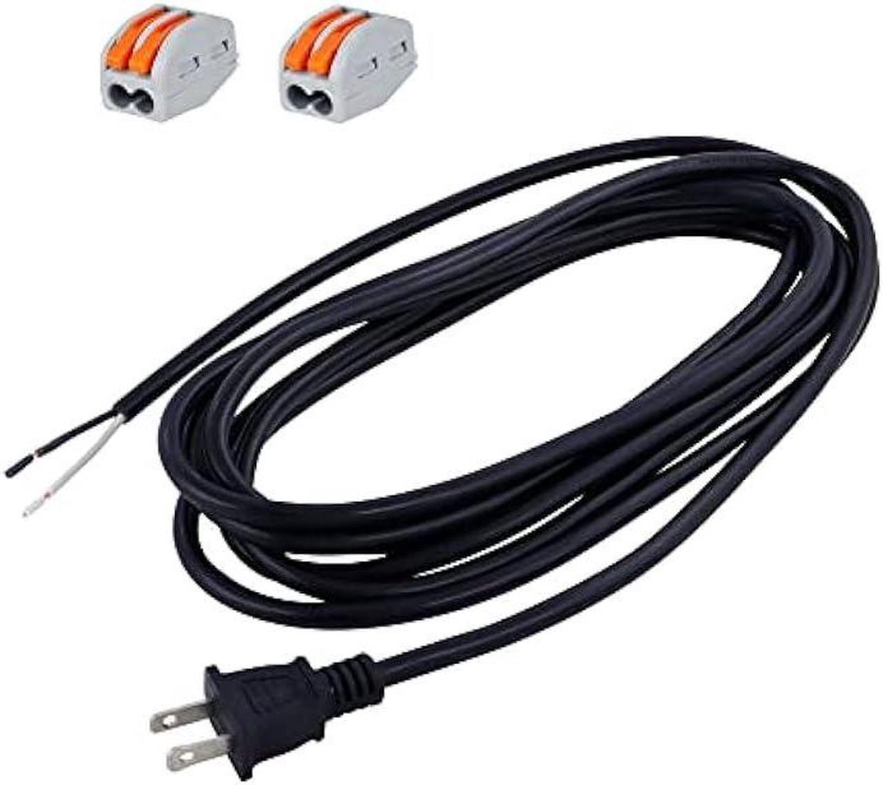 Main image of 12FT Replacement Power Cord 18 Gauge Round Cable Polarized 2 Prong Plug Pigtail 18 AWG 120V AC Power Supply Cord SJT 2/C Wire Stripped Off 10A 1250watt Black Plug Cords Open End
