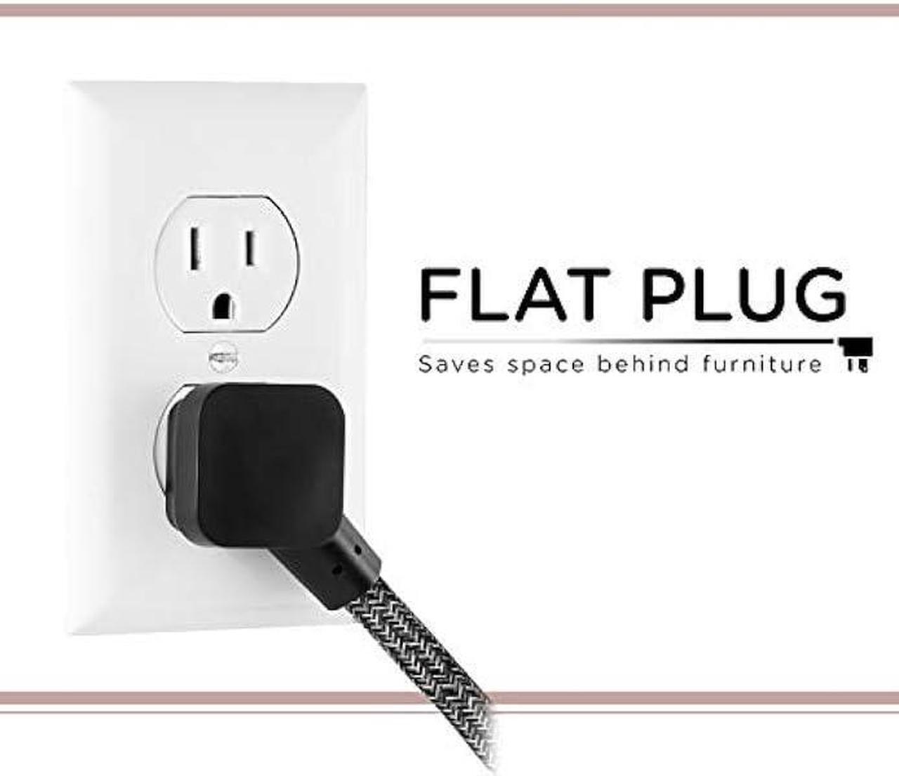 Alt view image 4 of 7 - Cordinate, Black Designer 3-Outlet Extension, Braided Décor Fabric Cord, 15 ft, Low-Profile Plug, Dark Heather, 50012
