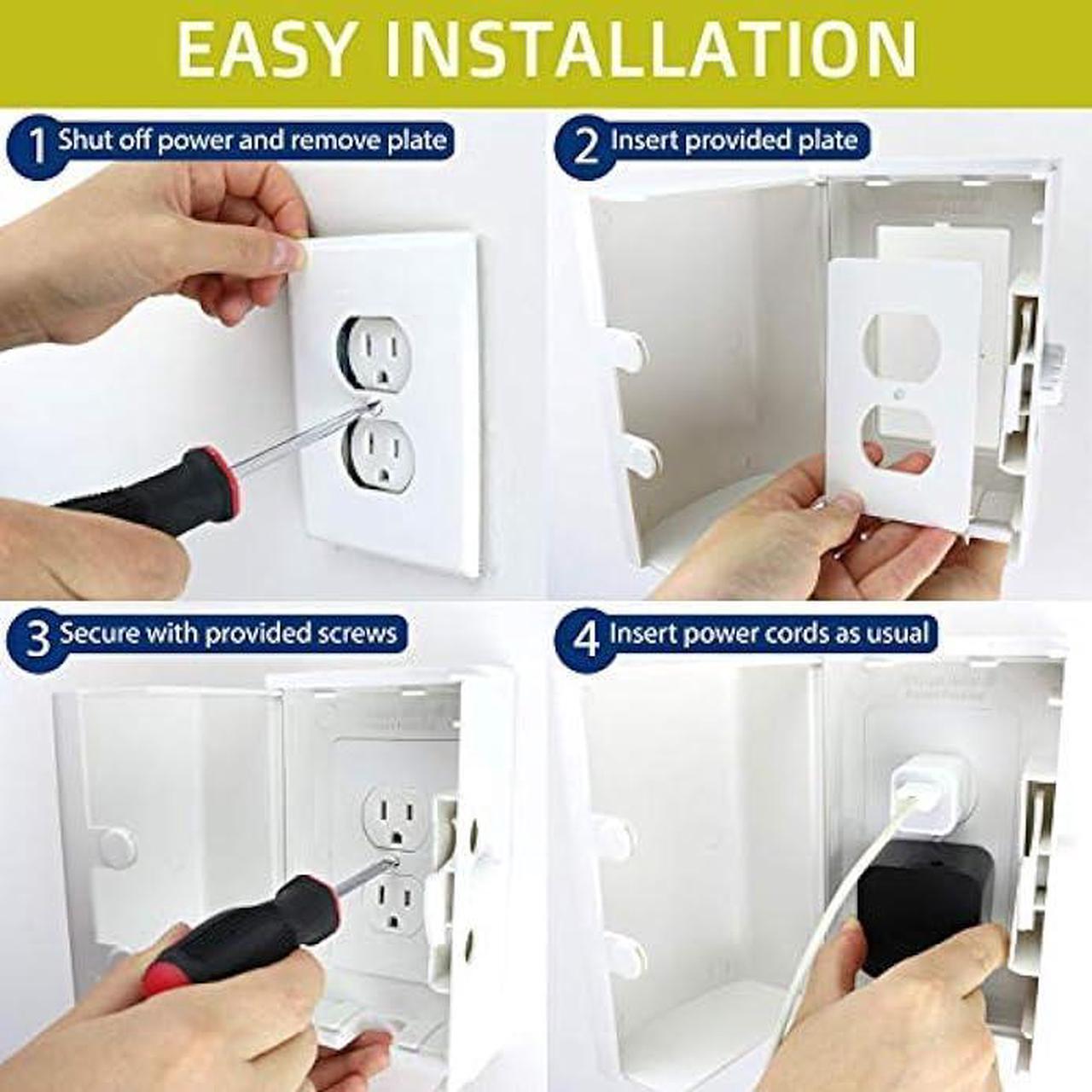 Alt view image 4 of 6 - Baby Safety Outlet Cover BOX [Patent Pending] Double Lock for Much Better Toddler Proofing, Easier Operation, Simple 3 Step Install with Included Screws. Provides Extra Space Inside for Plugs,Adapters