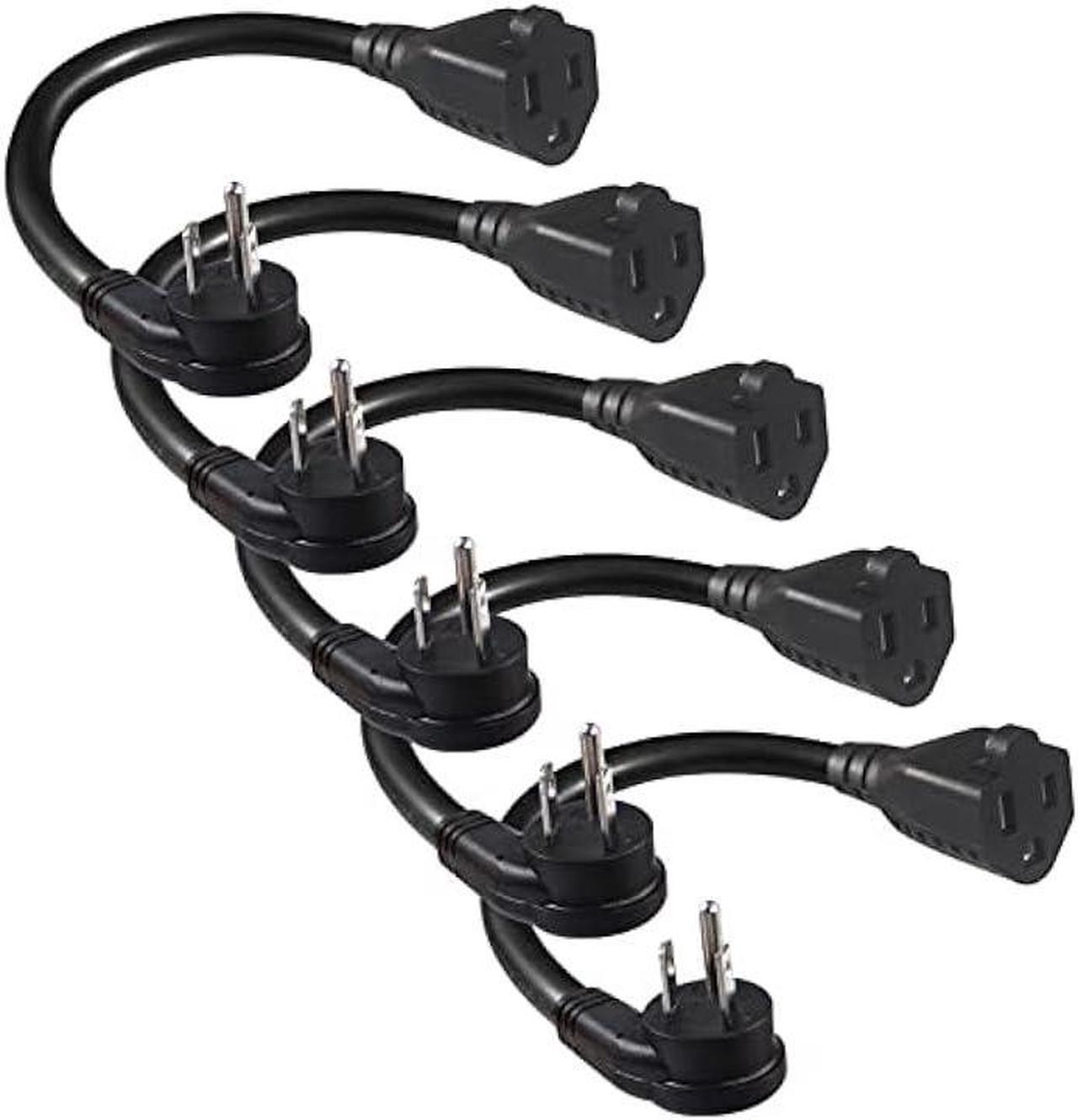 Main image of [5 Pack] Flat Plug Short Power Extension Cord - 6inch Black Low Profile Flat Head 3 Prong Grounded Indoor Extension Cord,16AWG 13amp Household Appliance Electrical Extension Cord with Flat Wall Plug
