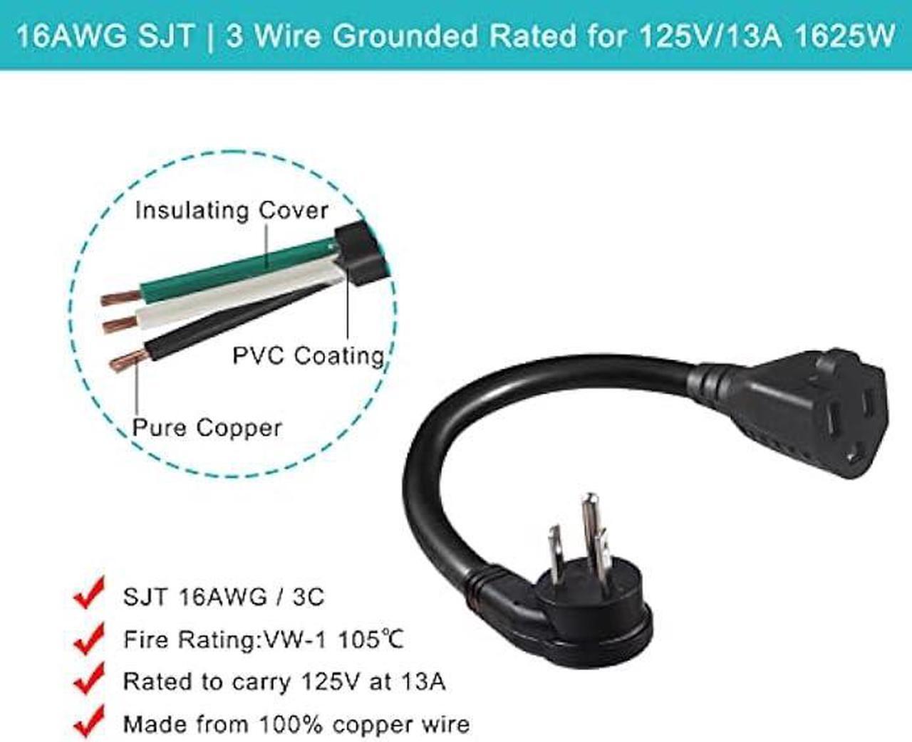 Alt view image 5 of 7 - [5 Pack] Flat Plug Short Power Extension Cord - 6inch Black Low Profile Flat Head 3 Prong Grounded Indoor Extension Cord,16AWG 13amp Household Appliance Electrical Extension Cord with Flat Wall Plug