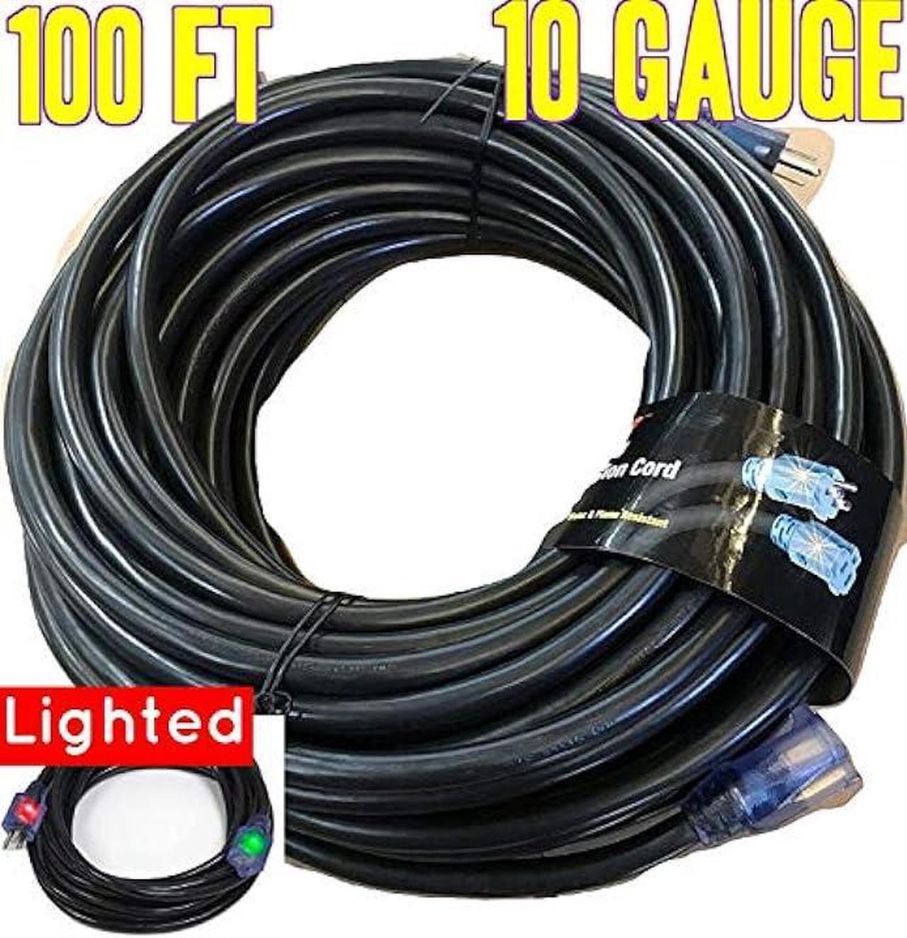 Alt view image 2 of 7 - Contractor Grade 100 ft 10 Gauge Power Extension Cord 10/3 Plug , Black 10 Gauge Extension Cord 10 3 100 Foot Extension Cord with Lighted Ends (100 ft 10 Gauge, Black)