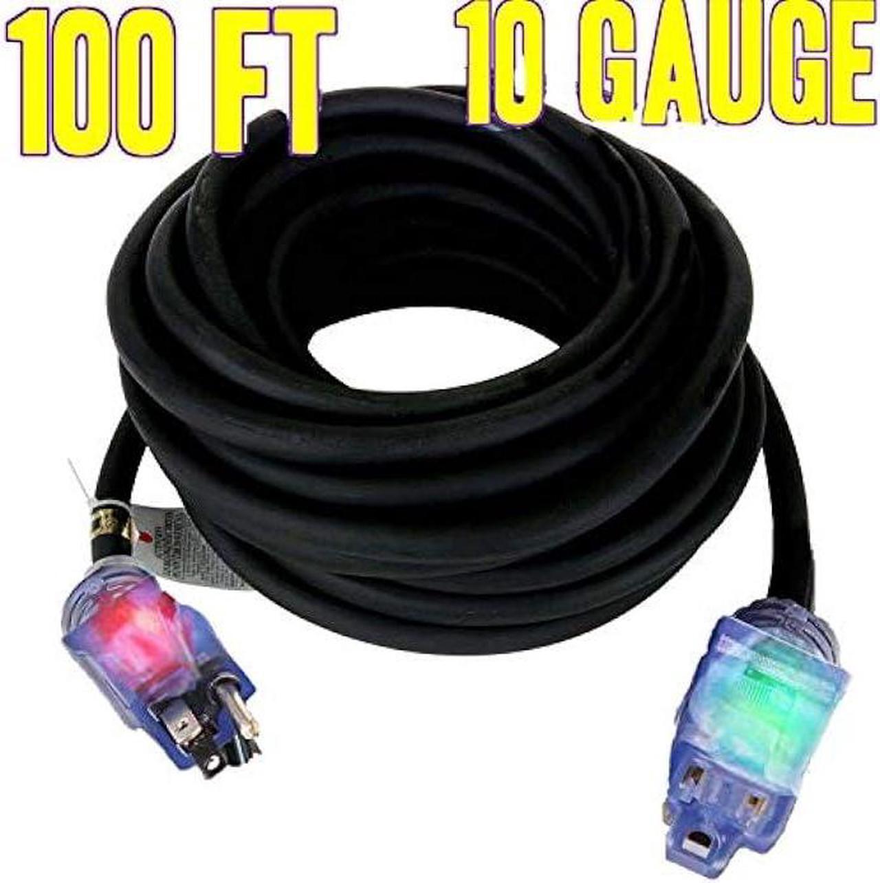 Alt view image 3 of 7 - Contractor Grade 100 ft 10 Gauge Power Extension Cord 10/3 Plug , Black 10 Gauge Extension Cord 10 3 100 Foot Extension Cord with Lighted Ends (100 ft 10 Gauge, Black)