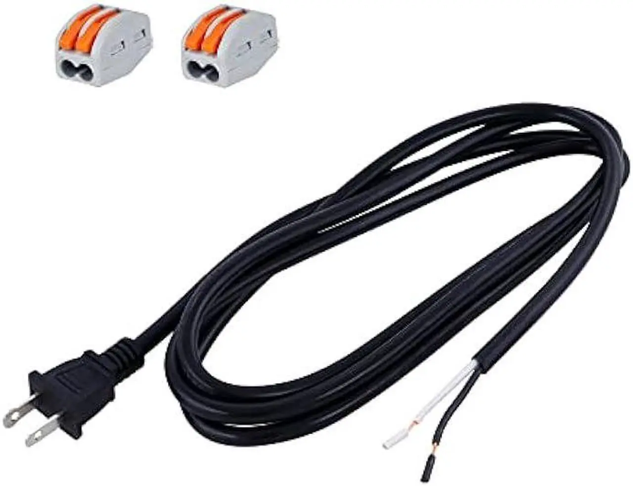 Main image of 16AWG Power Cord Replacement 2 Prong Pigtail 2 Wire 16 Gauge Polarized Plug Extension Cord 13A 125V 1625W AC Power Supply Cords SJT 6FT Open End Repaire Cord Black for Saw Power Drill Angle Grinder