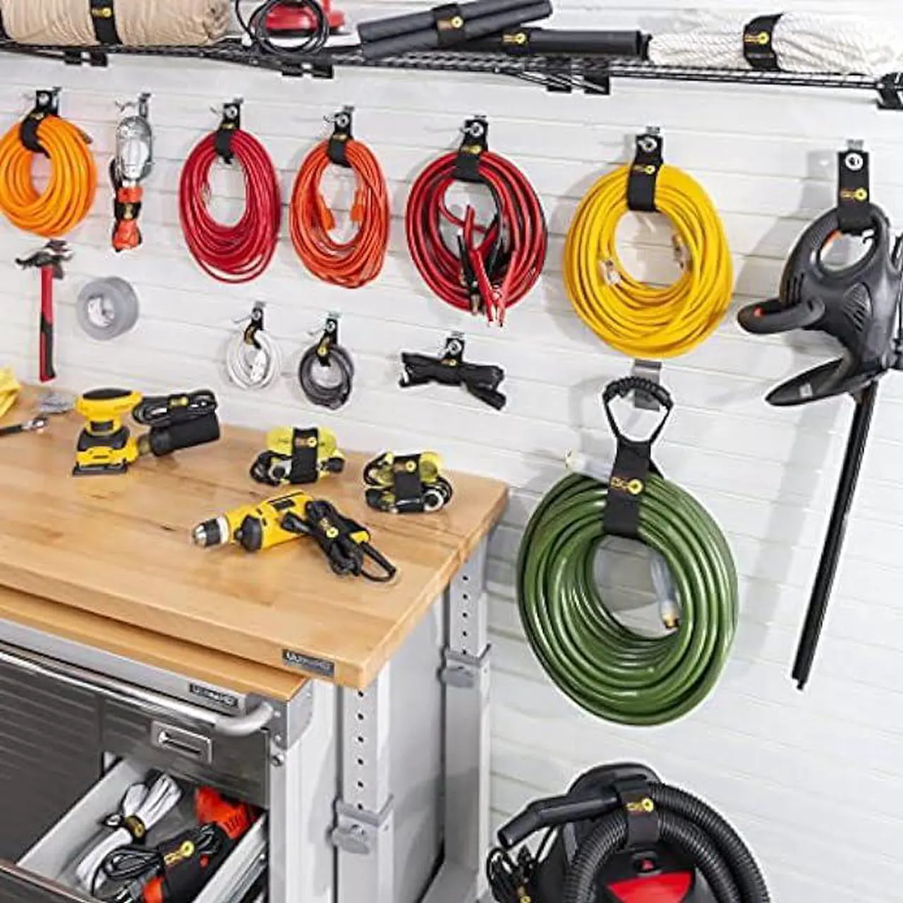 Alt view image 2 of 6 - Wrap-It Storage Garage Organization Value Pack - (6) Heavy-Duty, (1) Easy-Carry, (4) Super-Stretch Storage Straps, Garage Storage Organizer for Extension Cords, Air Hose, Rope, Cables, Tools, More