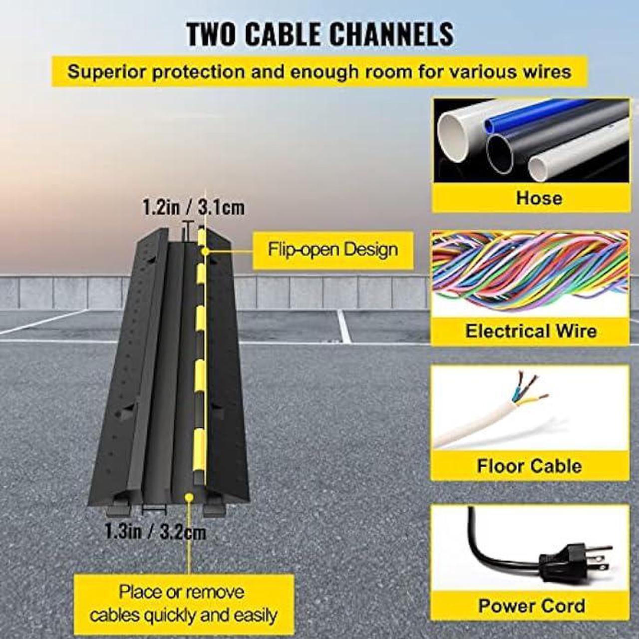 Alt view image 3 of 6 - Happybuy 3 Pack of 2 Channel 11000lbs per Axle Capacity Protective Wire Cord Ramp Driveway Rubber Traffic Speed Bumps Cable Protector