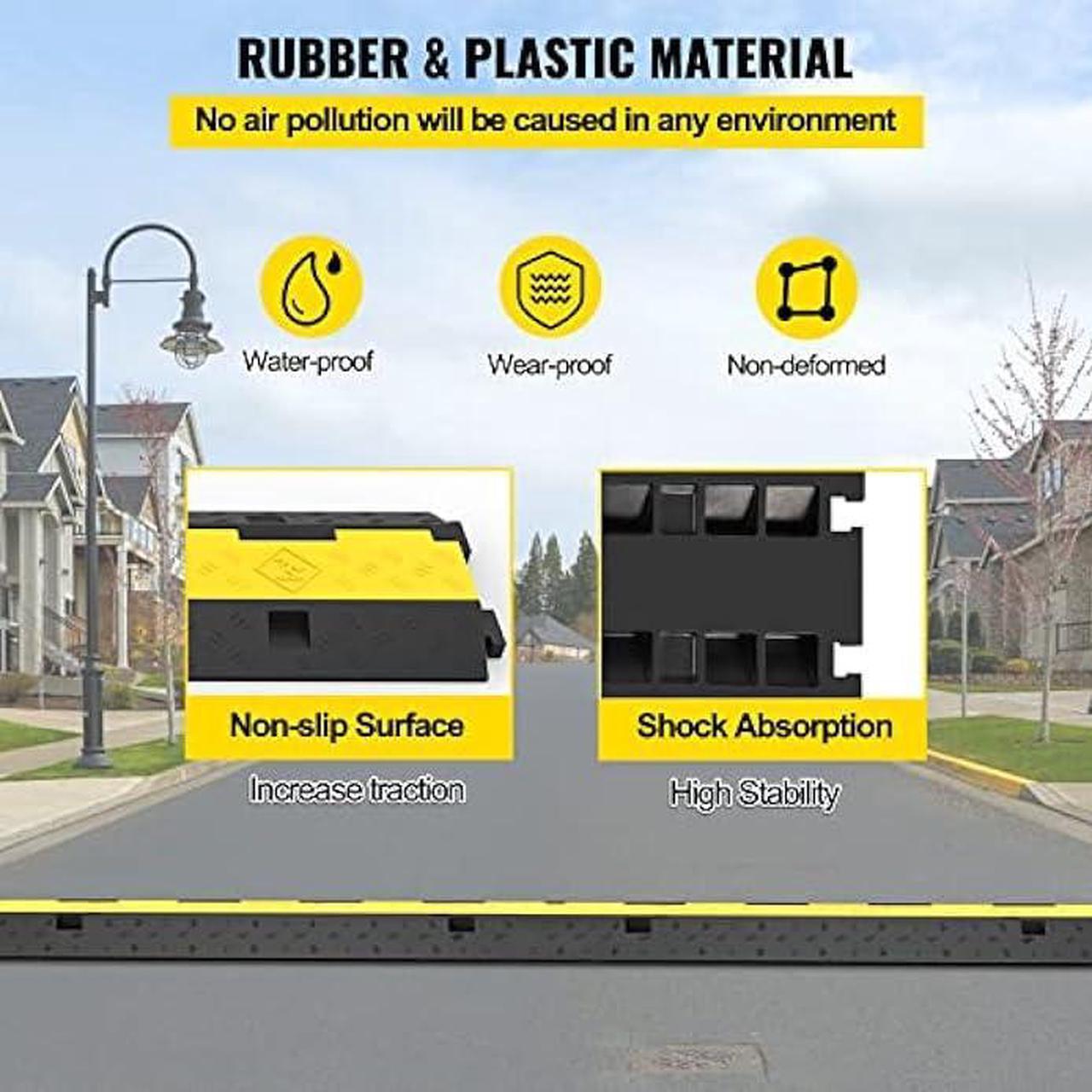 Alt view image 5 of 6 - Happybuy 3 Pack of 2 Channel 11000lbs per Axle Capacity Protective Wire Cord Ramp Driveway Rubber Traffic Speed Bumps Cable Protector