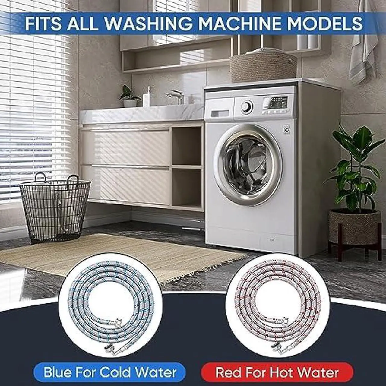 Alt view image 7 of 7 - TICONN 2 Pack Washing Machine Hoses Set, EPDM Core Braided Stainless Steel Burst-Proof Washer Hoses with 90 Degree Elbow, 3/4 FHT Standard Thread (4ft)