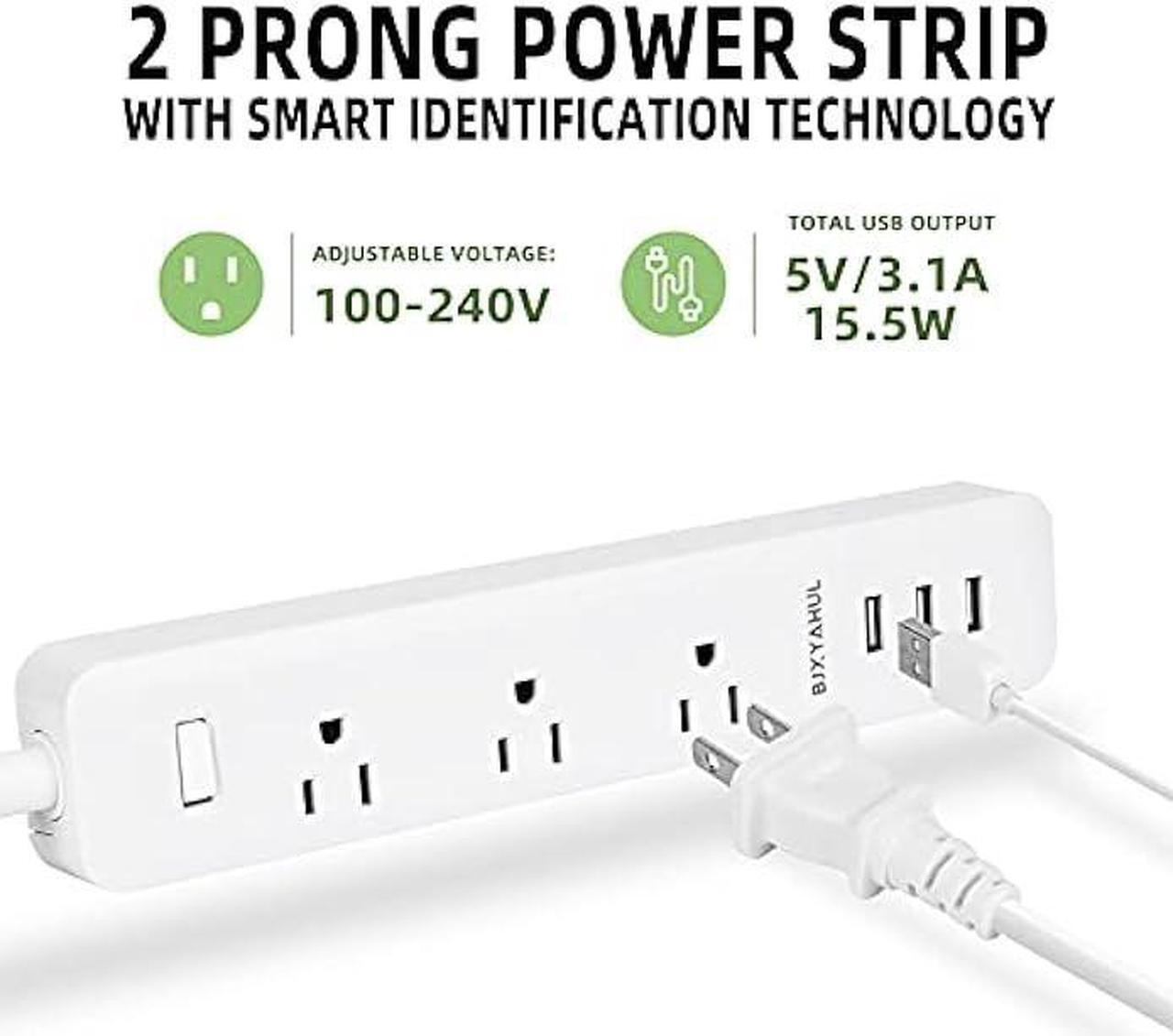 Alt view image 2 of 6 - 2 Prong to 3 Prong Power Strip, Two Prong Surge Protector with 6FT Long Cord, 3 AC Outlets 2 Prong to 3 Prong Extension Cord with 3 USB Ports(5V 3.1A) for Non-Grounded Outlets for Home/Office, White