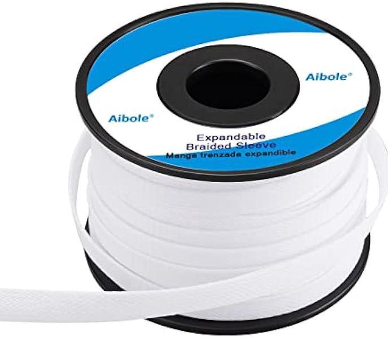 Main image of PET Expandable Braided Sleeving 100Ft-1/2 inch Wire Loom, Aibole Braided Cable Sleeve Wire Wrap,White