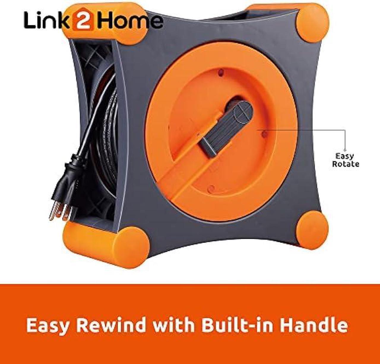 Alt view image 4 of 7 - Link2Home Cord Reel 35 ft. Extension Cord 4 Power Outlets  14 AWG SJTW Cable.