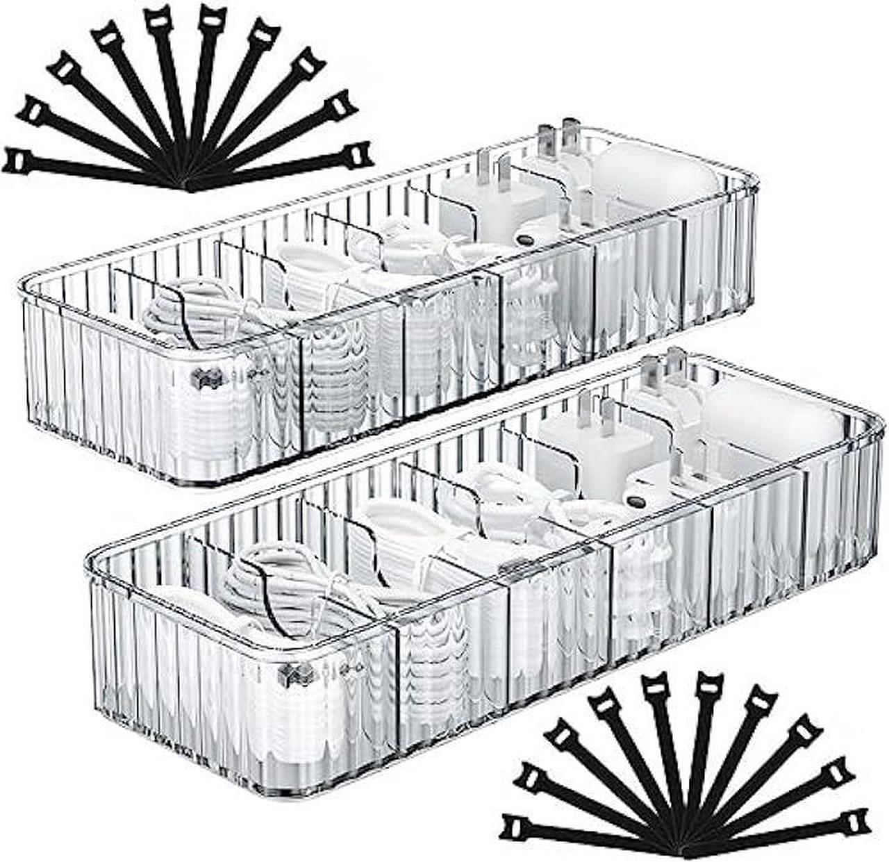 Main image of Tamomic Cable Storage Boxes Organizers 2 Pack,Cord Charger Storage Organizer Box Case with 20pcs Cable Ties,Stackable,Clear