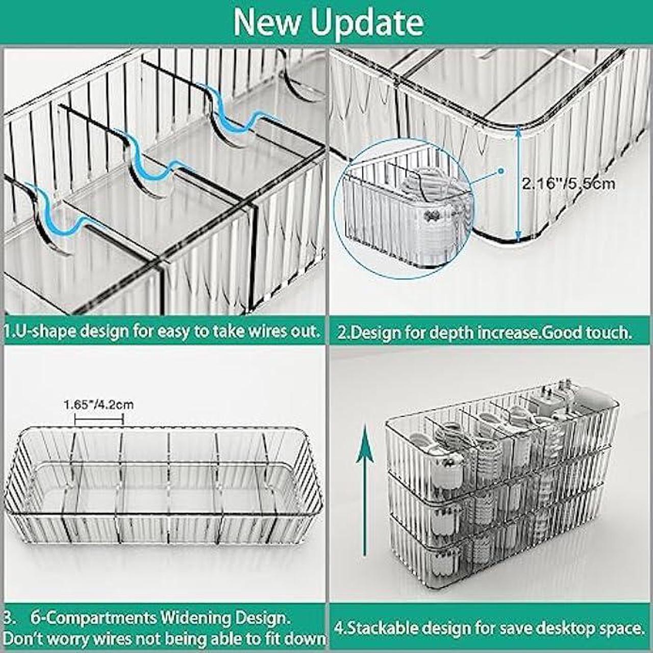 Alt view image 3 of 6 - Tamomic Cable Storage Boxes Organizers 2 Pack,Cord Charger Storage Organizer Box Case with 20pcs Cable Ties,Stackable,Clear