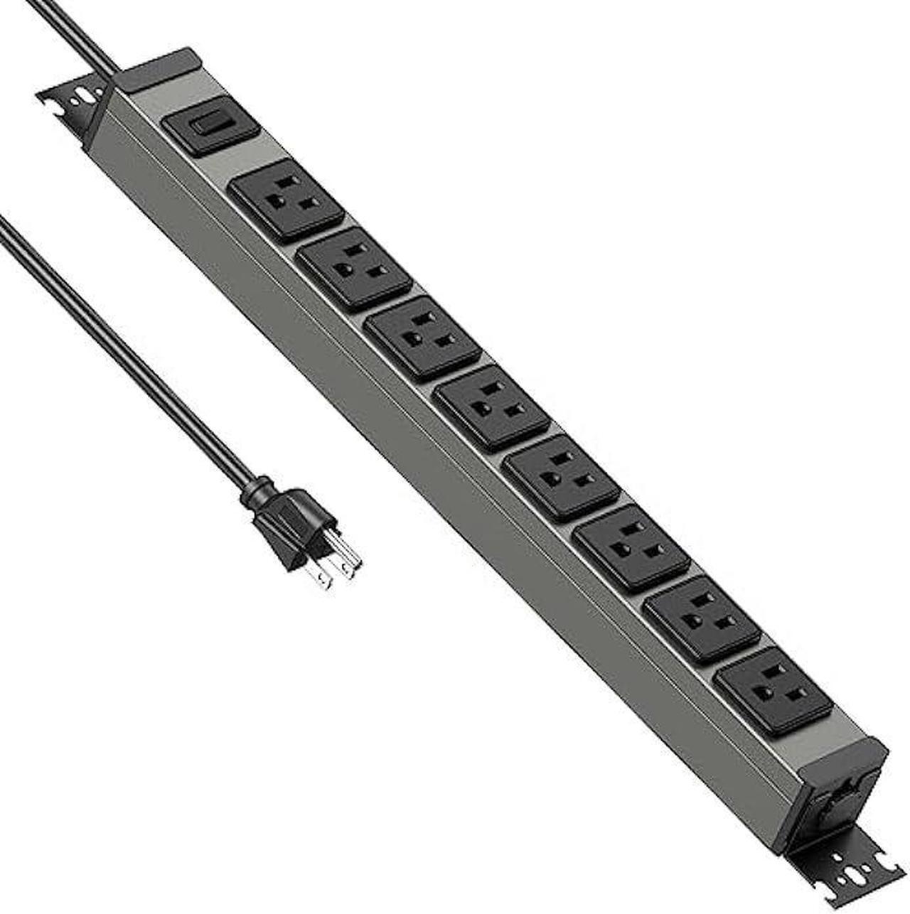 Main image of JUNNUJ Heavy Duty Power Strip Rotating Mount, Metal 8 Outlet Mountable Surge Protector Swivel, Industrial Power Strip 15A Gaming Desk Outlets with Switch, Garage Multi Outlet Workshop, 1200J, 6FT