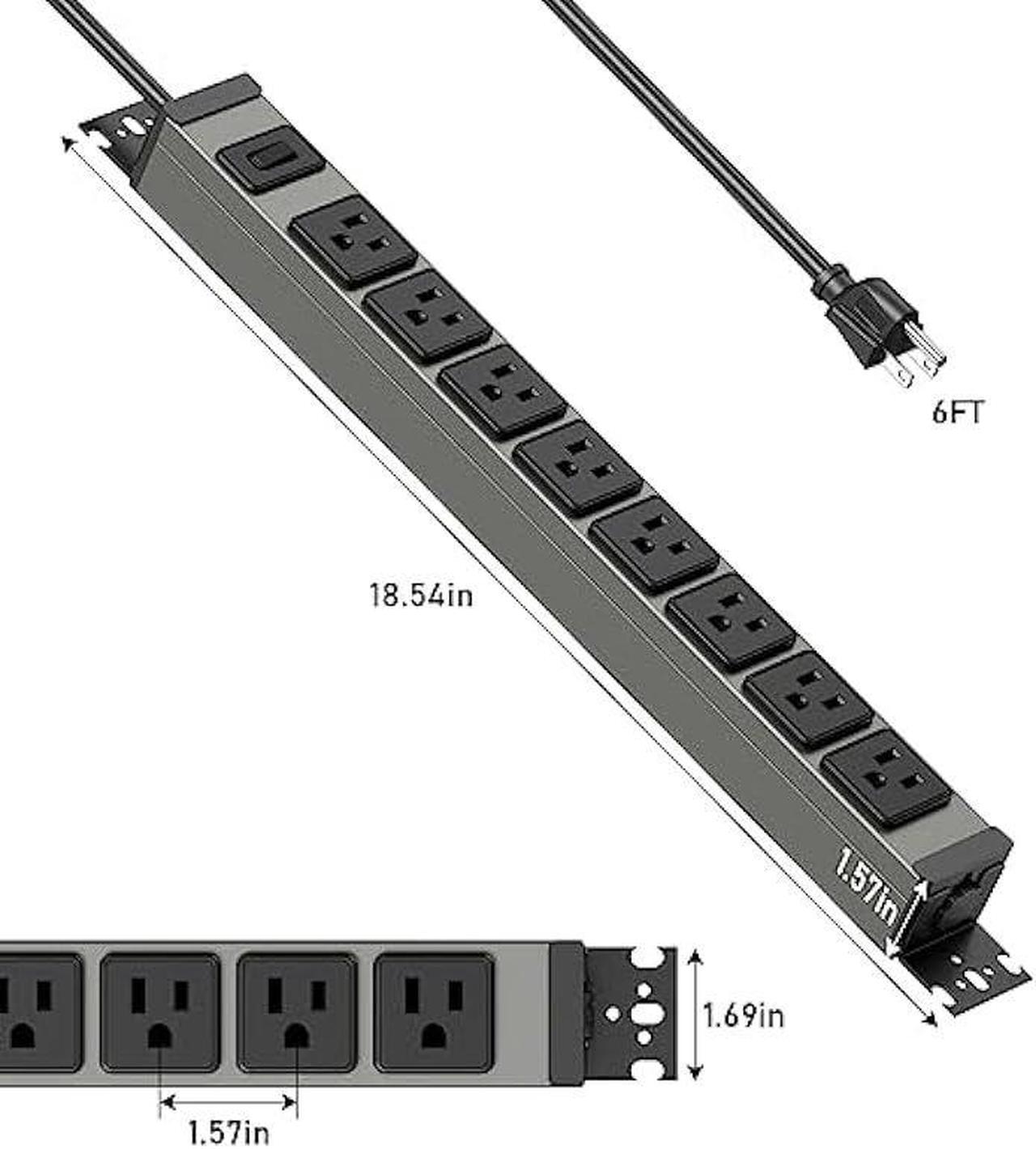 Alt view image 6 of 7 - JUNNUJ Heavy Duty Power Strip Rotating Mount, Metal 8 Outlet Mountable Surge Protector Swivel, Industrial Power Strip 15A Gaming Desk Outlets with Switch, Garage Multi Outlet Workshop, 1200J, 6FT
