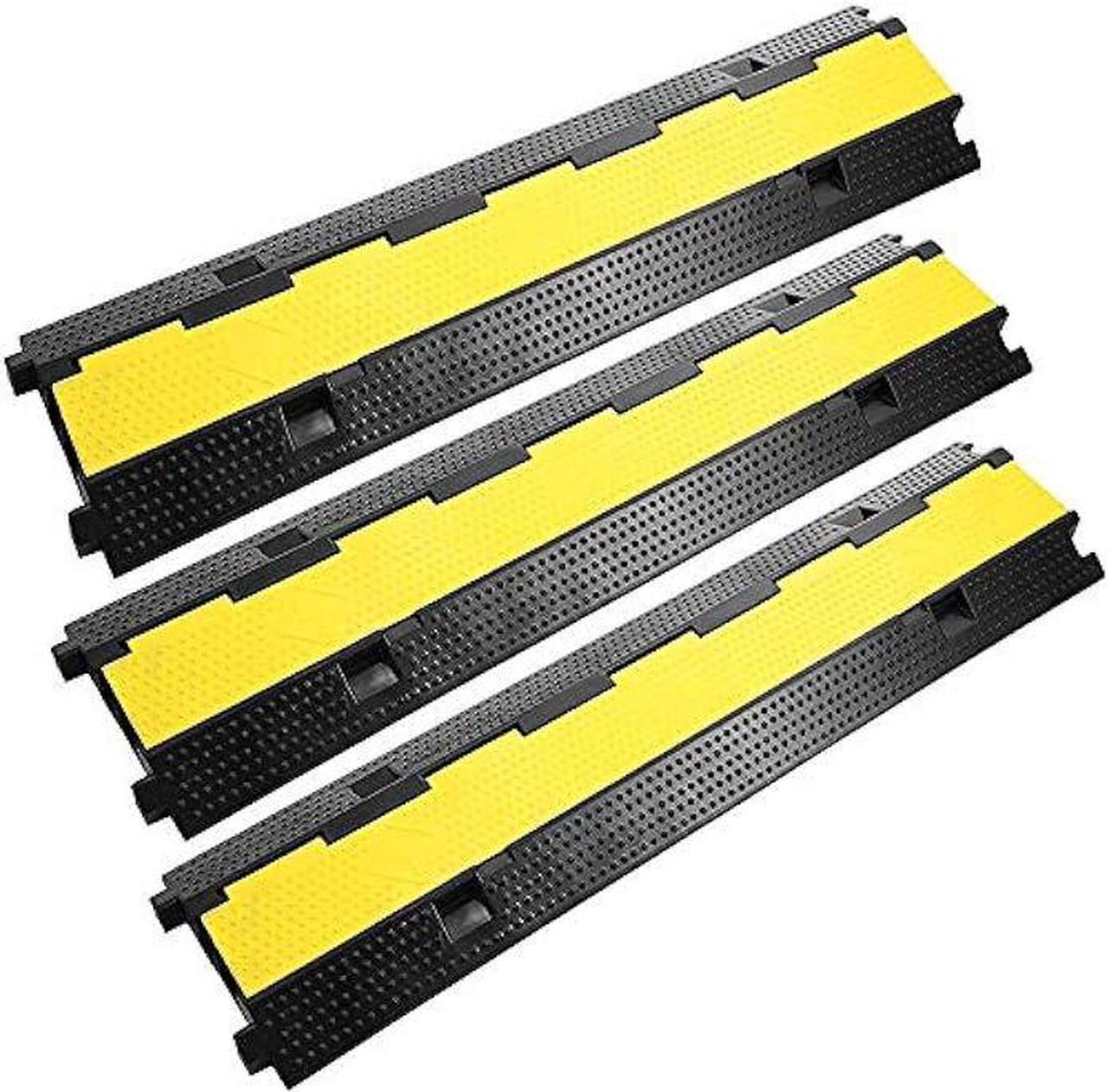 Main image of Reliancer 3 Pack Dual Channel Rubber Cable Protector Ramp 2 Channel Traffic Speed Bump 11000lbs Capacity Heavy Duty Driveway Hose Cover Ramp Cord Track Protector Wires Concealer w/Flip-Open Top Cover