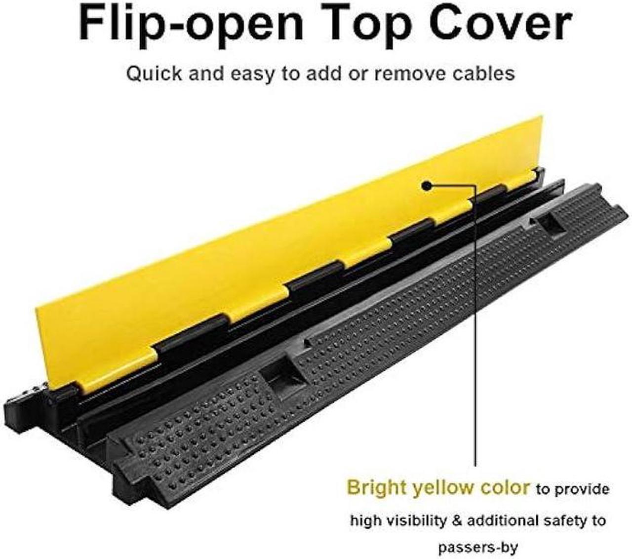 Alt view image 2 of 7 - Reliancer 3 Pack Dual Channel Rubber Cable Protector Ramp 2 Channel Traffic Speed Bump 11000lbs Capacity Heavy Duty Driveway Hose Cover Ramp Cord Track Protector Wires Concealer w/Flip-Open Top Cover