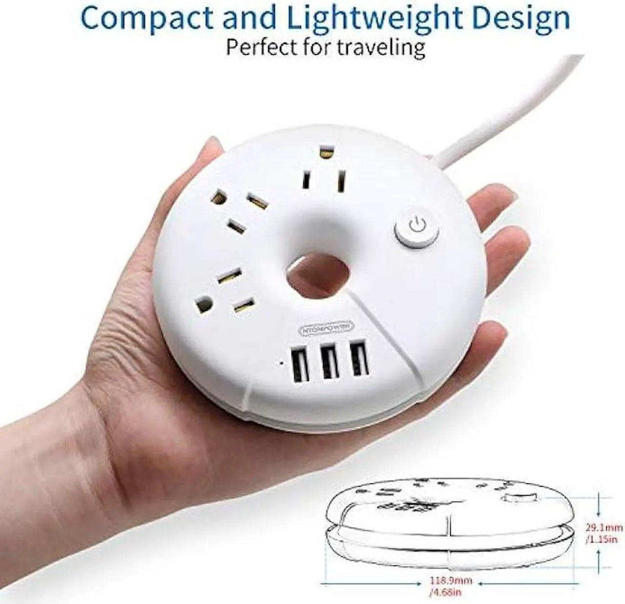 Alt view image 3 of 6 - Travel Power Strip with USB Ports, NTONPOWER Power Strip with 3 Outlet 3 USB, 5 ft Extension Cord with USB Ports, Desktop Charging Station for Indoor Home Office Dorm Room Cruise Essentials, White