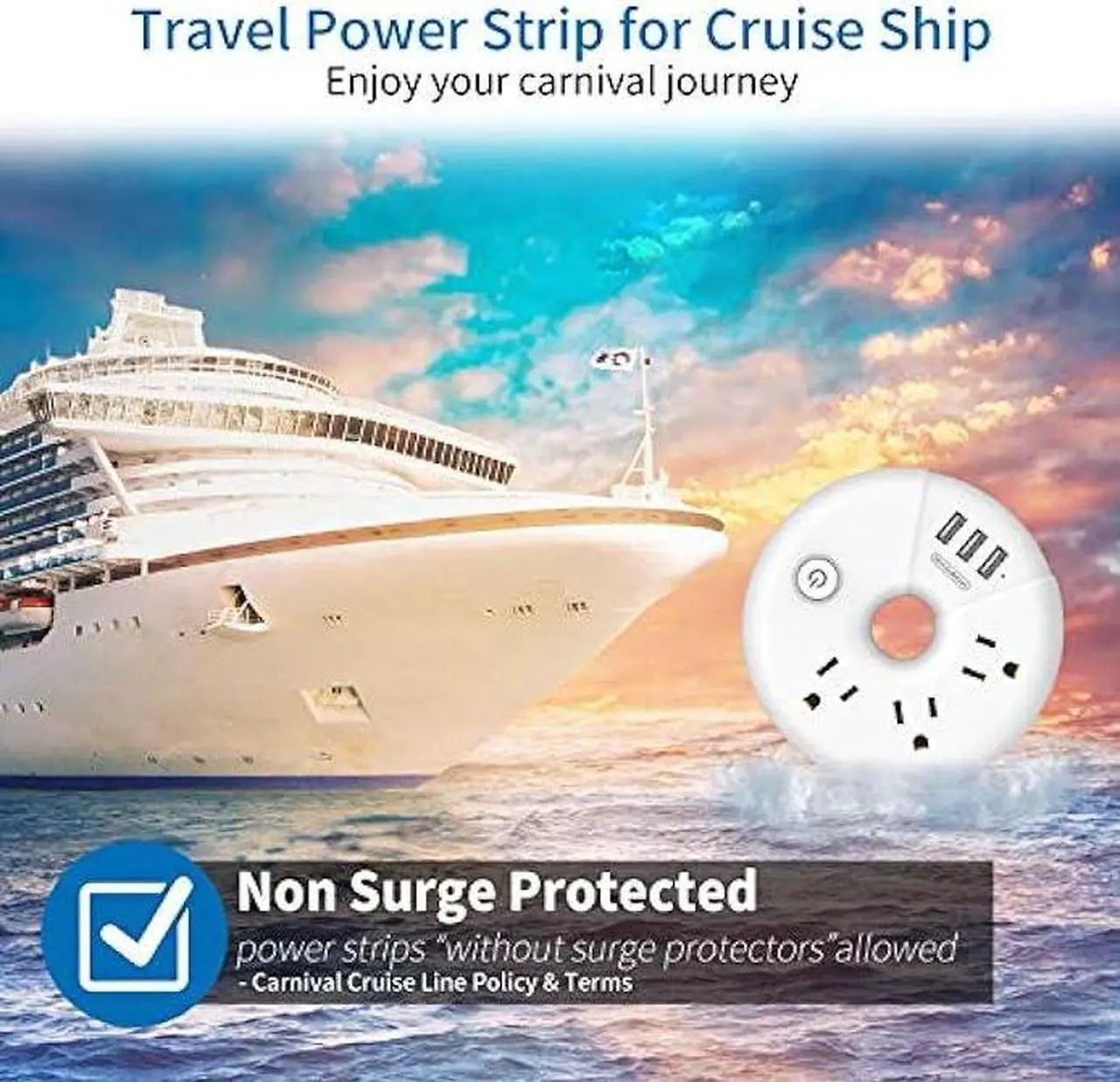 Alt view image 4 of 6 - Travel Power Strip with USB Ports, NTONPOWER Power Strip with 3 Outlet 3 USB, 5 ft Extension Cord with USB Ports, Desktop Charging Station for Indoor Home Office Dorm Room Cruise Essentials, White