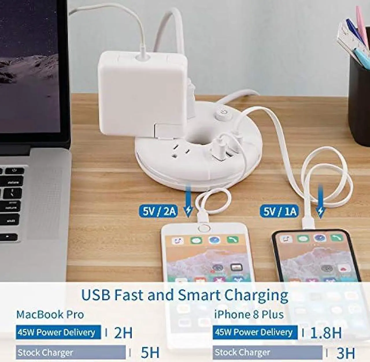 Alt view image 5 of 6 - Travel Power Strip with USB Ports, NTONPOWER Power Strip with 3 Outlet 3 USB, 5 ft Extension Cord with USB Ports, Desktop Charging Station for Indoor Home Office Dorm Room Cruise Essentials, White