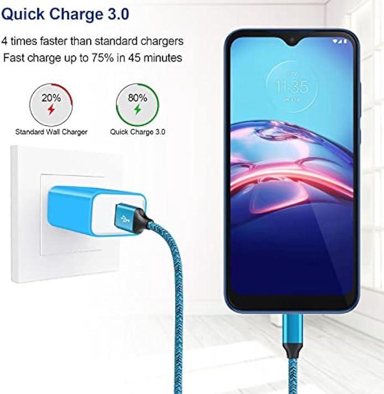 Alt view image 2 of 7 - 18W QC3.0 Fast Wall Charger Plug for Android Phone Fast Charging for Fire Tablet, Kindle, Samsung Galaxy J3 J5 J7 J8 S7 S6, PS4 Xbox LG K40 K20, Moto E4 E5 E6, Micro USB Charger Cable Cord 6FT 2Pack