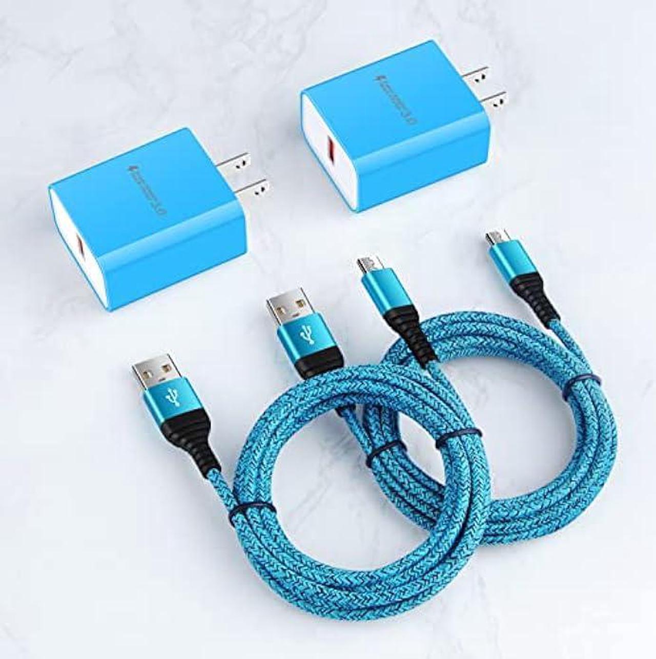 Alt view image 7 of 7 - 18W QC3.0 Fast Wall Charger Plug for Android Phone Fast Charging for Fire Tablet, Kindle, Samsung Galaxy J3 J5 J7 J8 S7 S6, PS4 Xbox LG K40 K20, Moto E4 E5 E6, Micro USB Charger Cable Cord 6FT 2Pack
