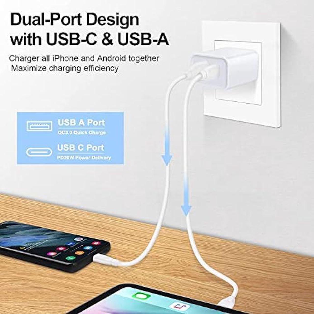 Alt view image 3 of 7 - Apple Charger Block, USB C Fast Charging Block Usbc Wall Charger Dual Port USB & Type C Multi Ports Usb Plug Outlet For Apple iPhone Samsung Quick Charge Box Power Delivery Cube Adapter Cargador Brick