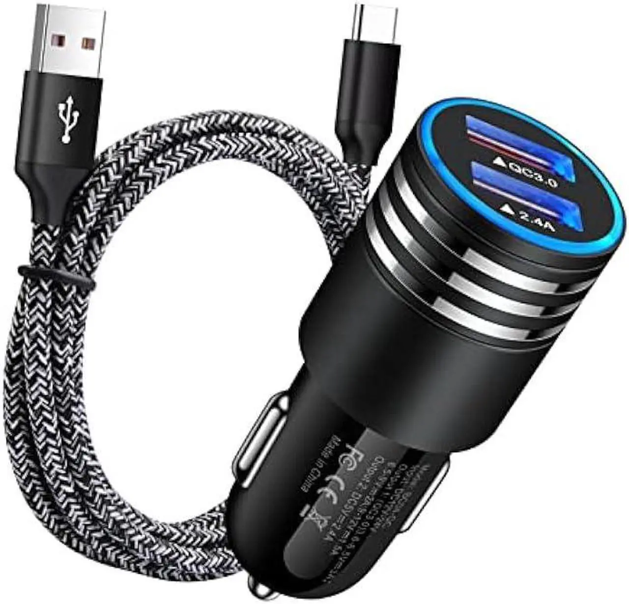 Main image of Car Charger Type C Fast Charger for Samsung Galaxy S23/S22/S22 Plus/S22 Ultra/S21 S20 FE Z Flip 4/3 A53 A03S A13 A02S A12 A32 A52 A50 A71 S10 S9 S8,Quick Charge 3.0 Rapid Car Adapter+3ft USB C Cable
