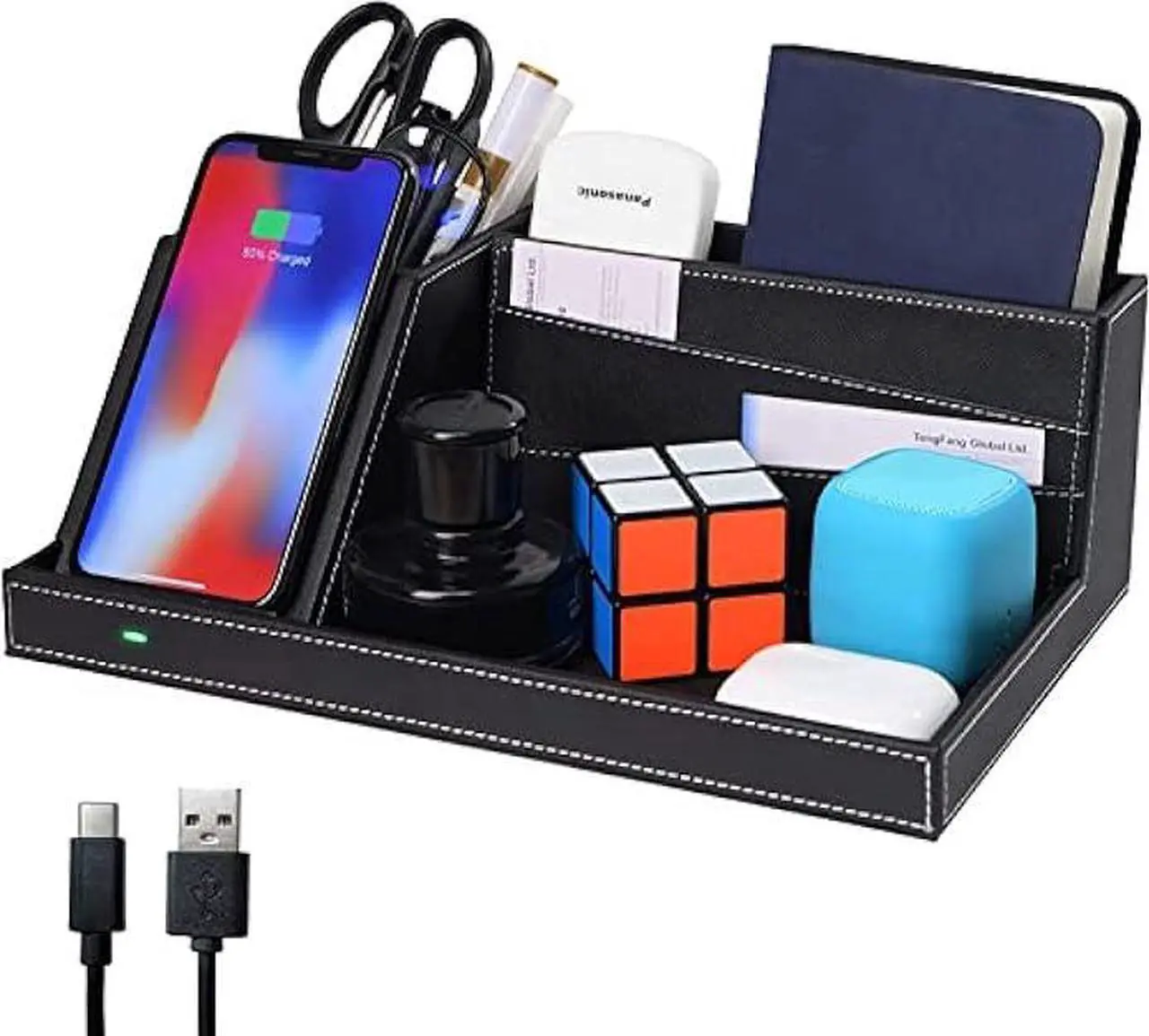 Main image of Topmade Fast Wireless Charger with Desk Organizer USB Charging Station,Wireless Charging Station, Desk Storage,for iPhone 13/12/Xs MAX/XR/XS/X/8, Samsung S10/S9/S9+/S8/S8+ and More(Black)