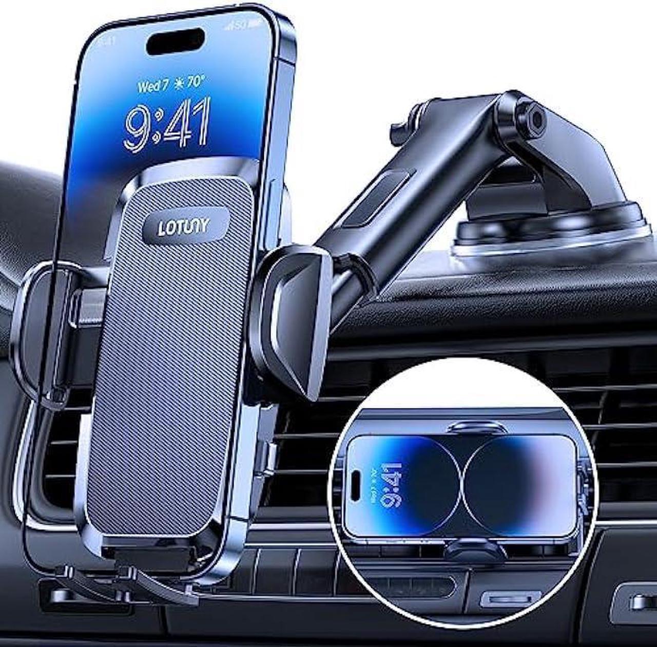 Main image of LOTUNY Universal Phone Mount for Car, [Powerful Suction] Hands-Free Cell Phone Holder Car, Phone Holder for Car Dashboard Windshield Air Vent, Compatible with iPhone 14 13 12 11 Pro Max All Phones