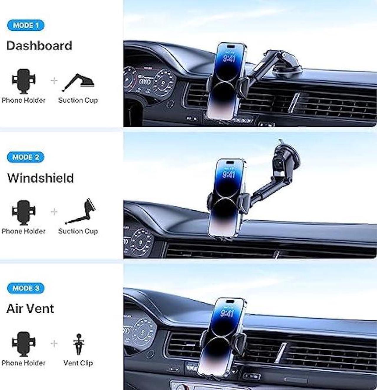 Alt view image 2 of 6 - LOTUNY Universal Phone Mount for Car, [Powerful Suction] Hands-Free Cell Phone Holder Car, Phone Holder for Car Dashboard Windshield Air Vent, Compatible with iPhone 14 13 12 11 Pro Max All Phones