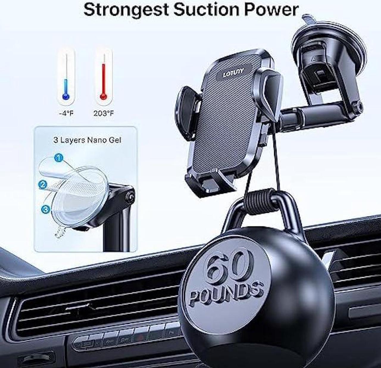 Alt view image 3 of 6 - LOTUNY Universal Phone Mount for Car, [Powerful Suction] Hands-Free Cell Phone Holder Car, Phone Holder for Car Dashboard Windshield Air Vent, Compatible with iPhone 14 13 12 11 Pro Max All Phones