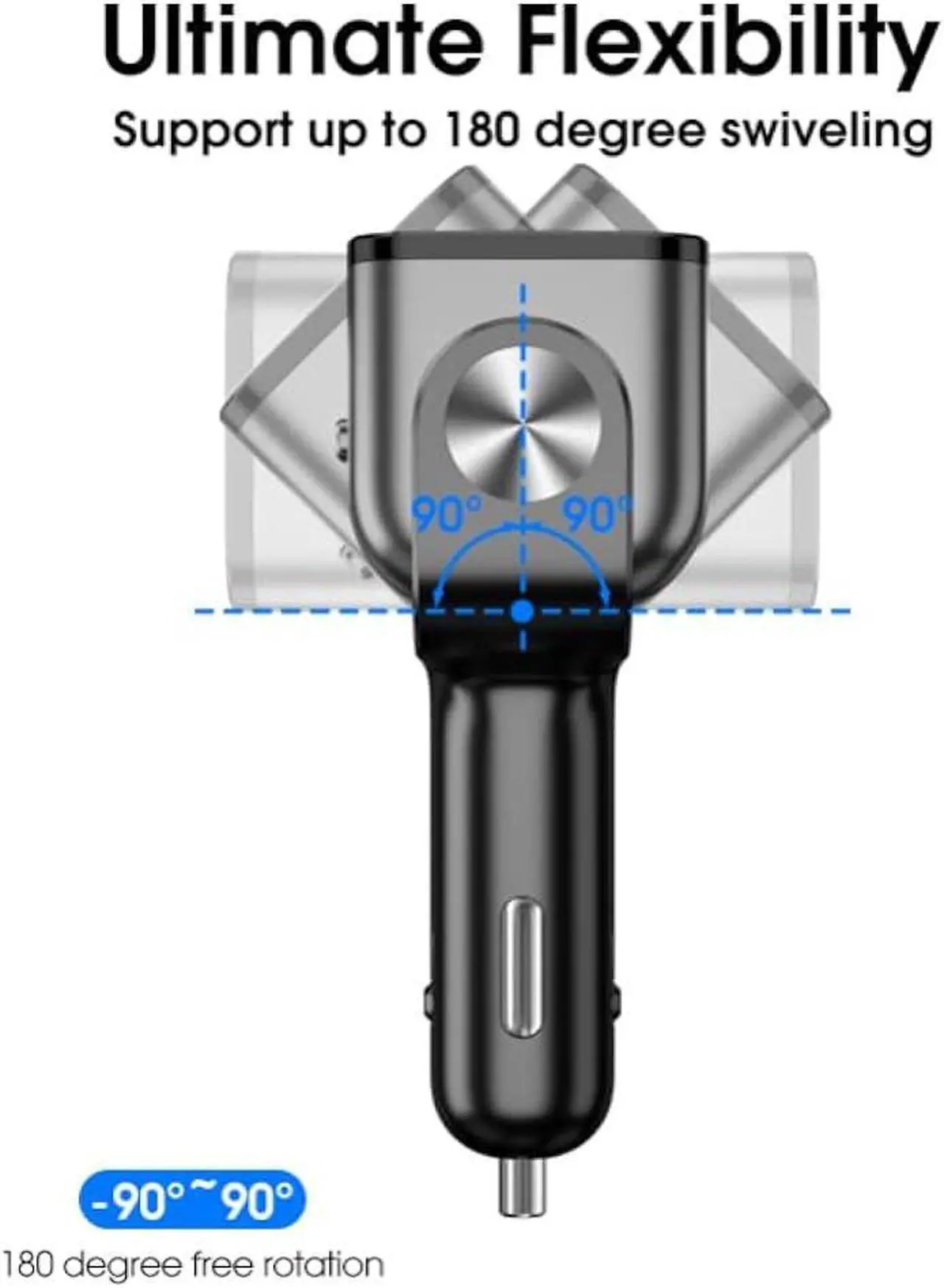 Alt view image 5 of 6 - USB C Car Charger, BUVAYE 2-Socket Cigarette Lighter Splitter with 12V/24V Dual PD30W & QC3.0 Fast Charging, Cigarette Lighter Adapter Separate Switch LED Voltage Display for Phone, GPS, Dash Cam