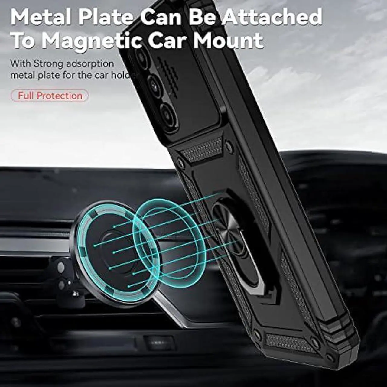 Alt view image 2 of 6 - PUSHIMEI for Samsung Galaxy A24 Case with Slide Camera Cover HD Screen Protector [Military Grade 16ft. Drop Tested] Magnetic Ring Holder Kickstand Protective Phone Case for Samsung Galaxy A24, Black