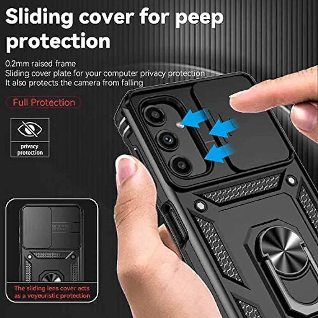 Alt view image 3 of 6 - PUSHIMEI for Samsung Galaxy A24 Case with Slide Camera Cover HD Screen Protector [Military Grade 16ft. Drop Tested] Magnetic Ring Holder Kickstand Protective Phone Case for Samsung Galaxy A24, Black