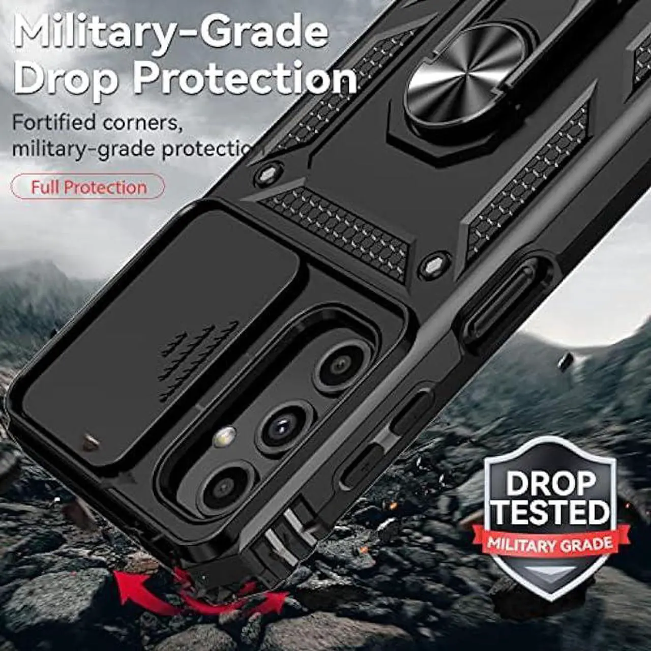 Alt view image 4 of 6 - PUSHIMEI for Samsung Galaxy A24 Case with Slide Camera Cover HD Screen Protector [Military Grade 16ft. Drop Tested] Magnetic Ring Holder Kickstand Protective Phone Case for Samsung Galaxy A24, Black