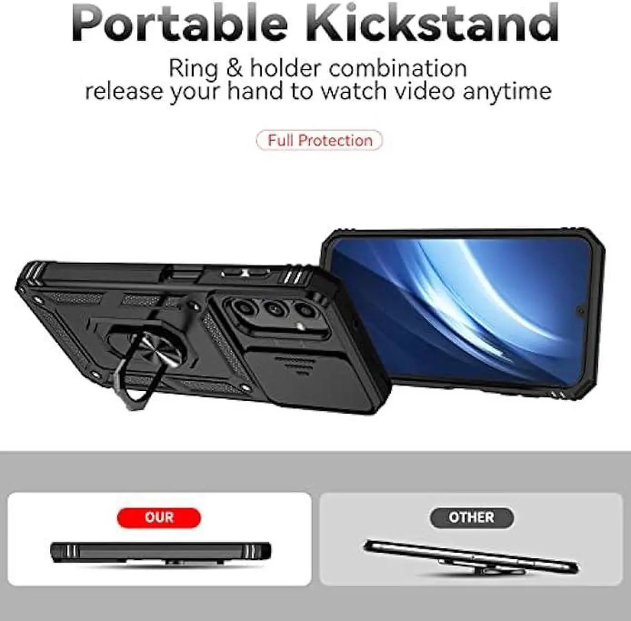 Alt view image 6 of 6 - PUSHIMEI for Samsung Galaxy A24 Case with Slide Camera Cover HD Screen Protector [Military Grade 16ft. Drop Tested] Magnetic Ring Holder Kickstand Protective Phone Case for Samsung Galaxy A24, Black