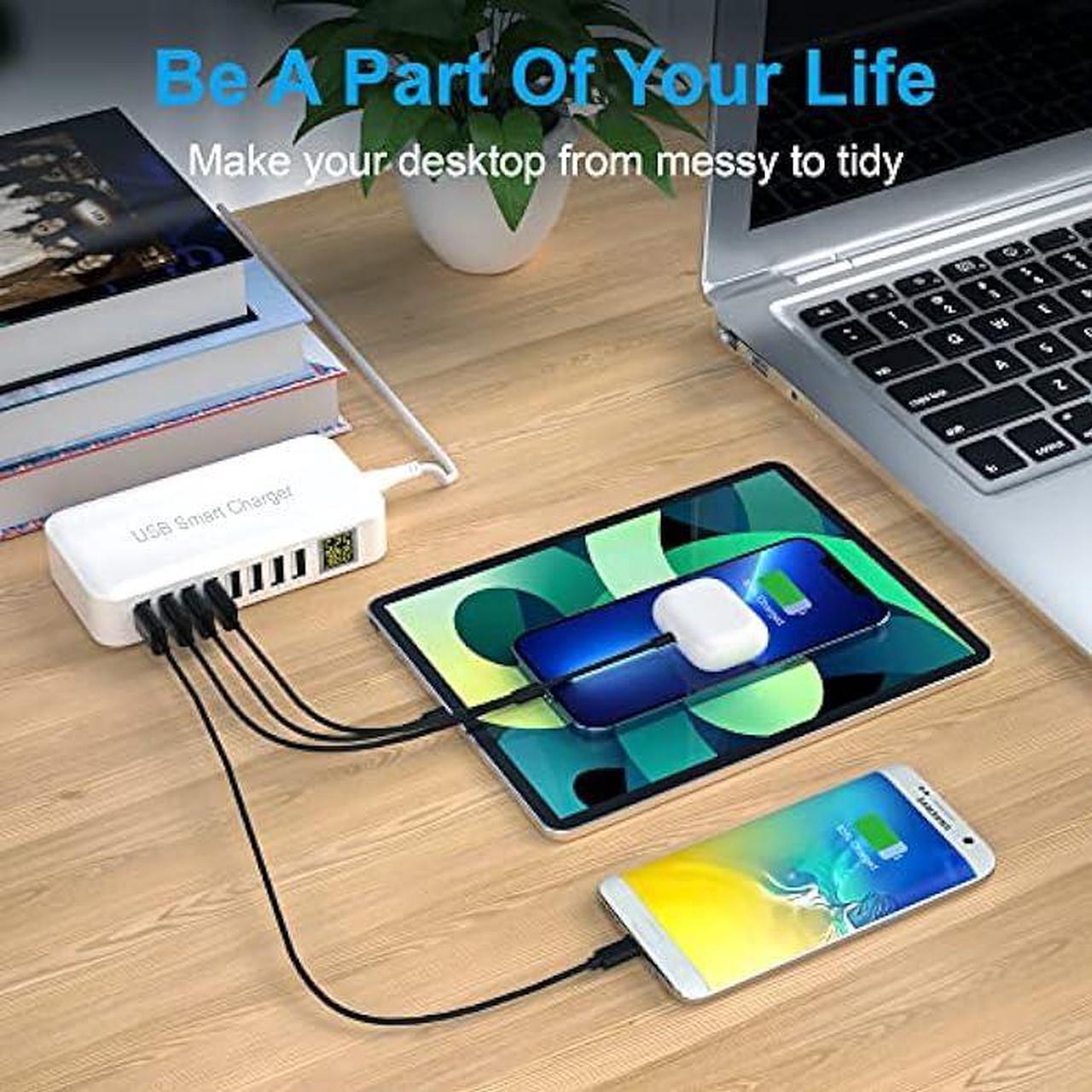 Alt view image 6 of 6 - USB Charging Station, Ziwodiv 8-Port 60W/12A USB Charger Station, Multi Ports USB-A Charging Hub with LED Display, Compact Desktop Charger for Multiple Devices, iPhone iPad Samsung Android and Tablet
