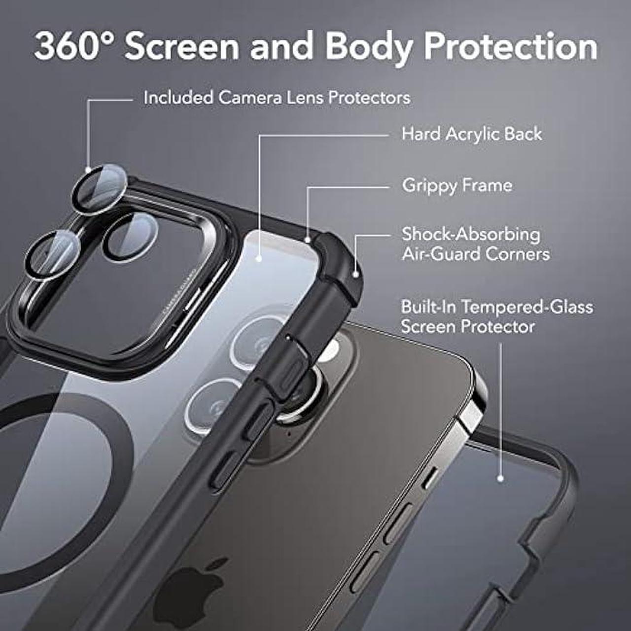 Alt view image 3 of 6 - ESR for iPhone 14 Pro Max Case,Full Body Shockproof Case Compatible with MagSafe,Military-Grade Protection, Magnetic Phone Case for iPhone 14 Pro Max,Shock Armor Kickstand Case (HaloLock),Clear Black