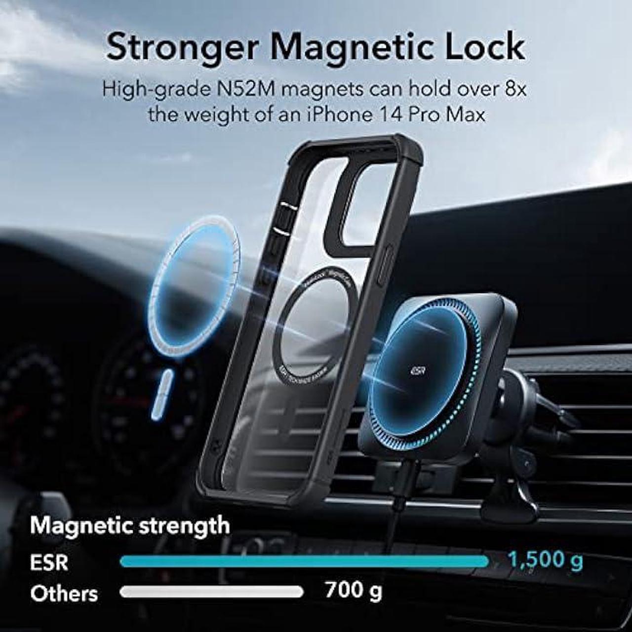 Alt view image 6 of 6 - ESR for iPhone 14 Pro Max Case,Full Body Shockproof Case Compatible with MagSafe,Military-Grade Protection, Magnetic Phone Case for iPhone 14 Pro Max,Shock Armor Kickstand Case (HaloLock),Clear Black